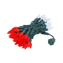 Red And White 70 LED C6 Strawberry Mini Lights Commercial Grade Green Wire -Christmas Lights Series 0014166 red and white 70 led c6 strawberry mini lights commercial grade green wire