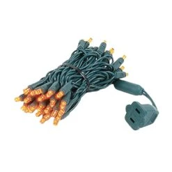 50 LED Orange (amber) LED Christmas Lights 11' Long On Green Wire -Christmas Lights Series 0014220 50 led orange amber led christmas lights 11 long on green wire