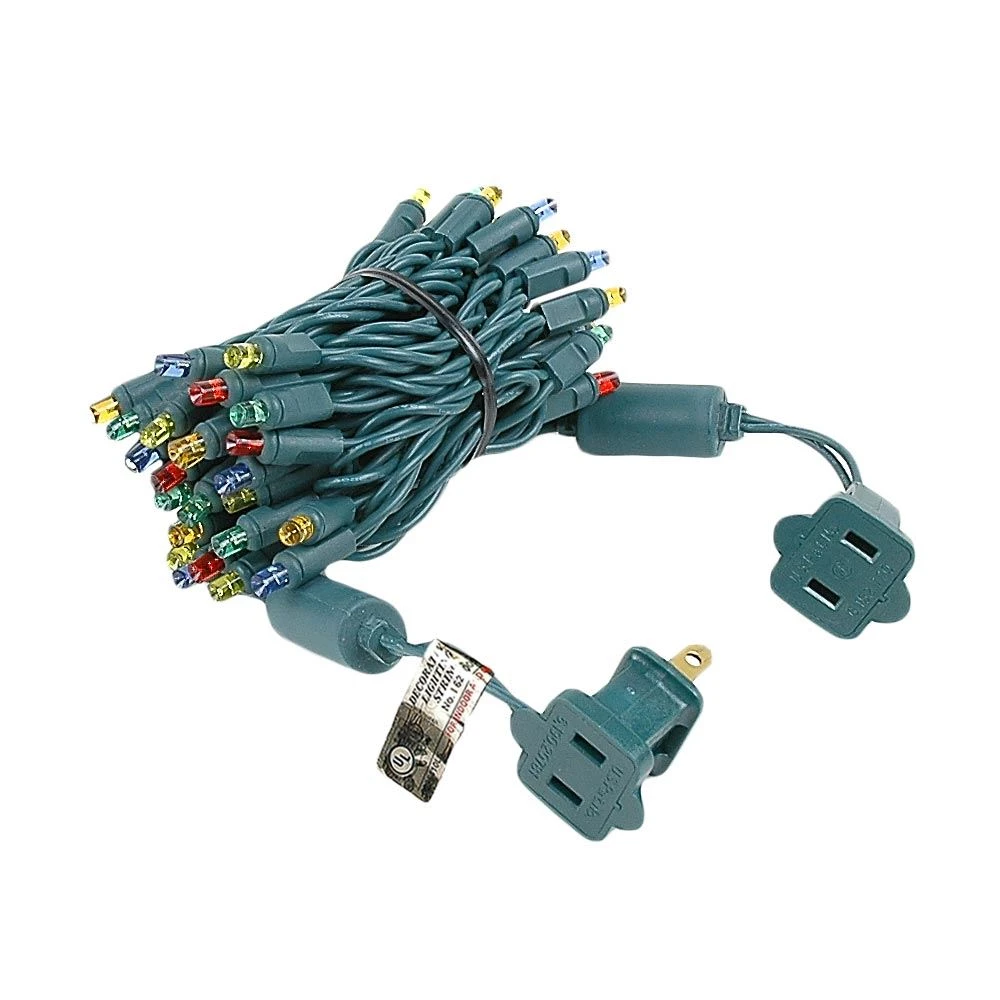50 LED Multi LED Christmas Lights 11' Long On Green Wire 2 50 LED Multi LED Christmas Lights 11' Long On Green Wire - Image 2