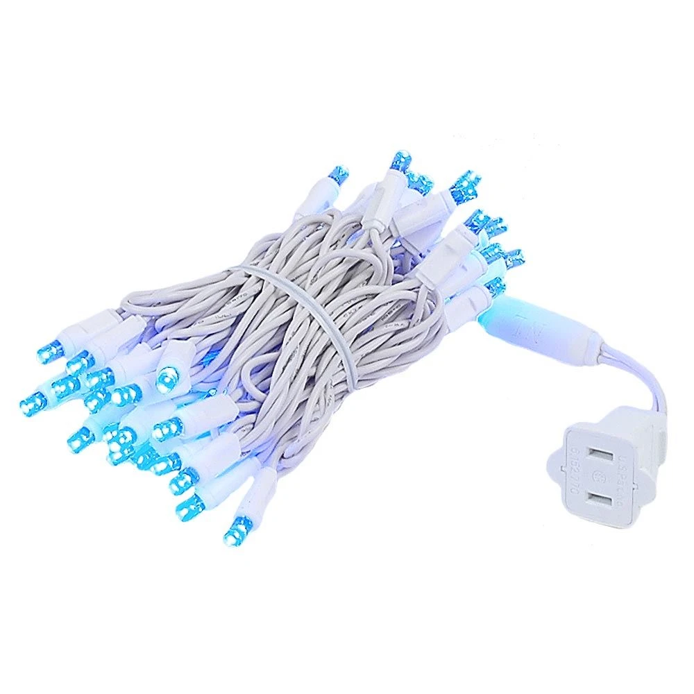 50 LED Blue LED Christmas Lights 11' Long On White Wire 2 50 LED Blue LED Christmas Lights 11' Long On White Wire - Image 2