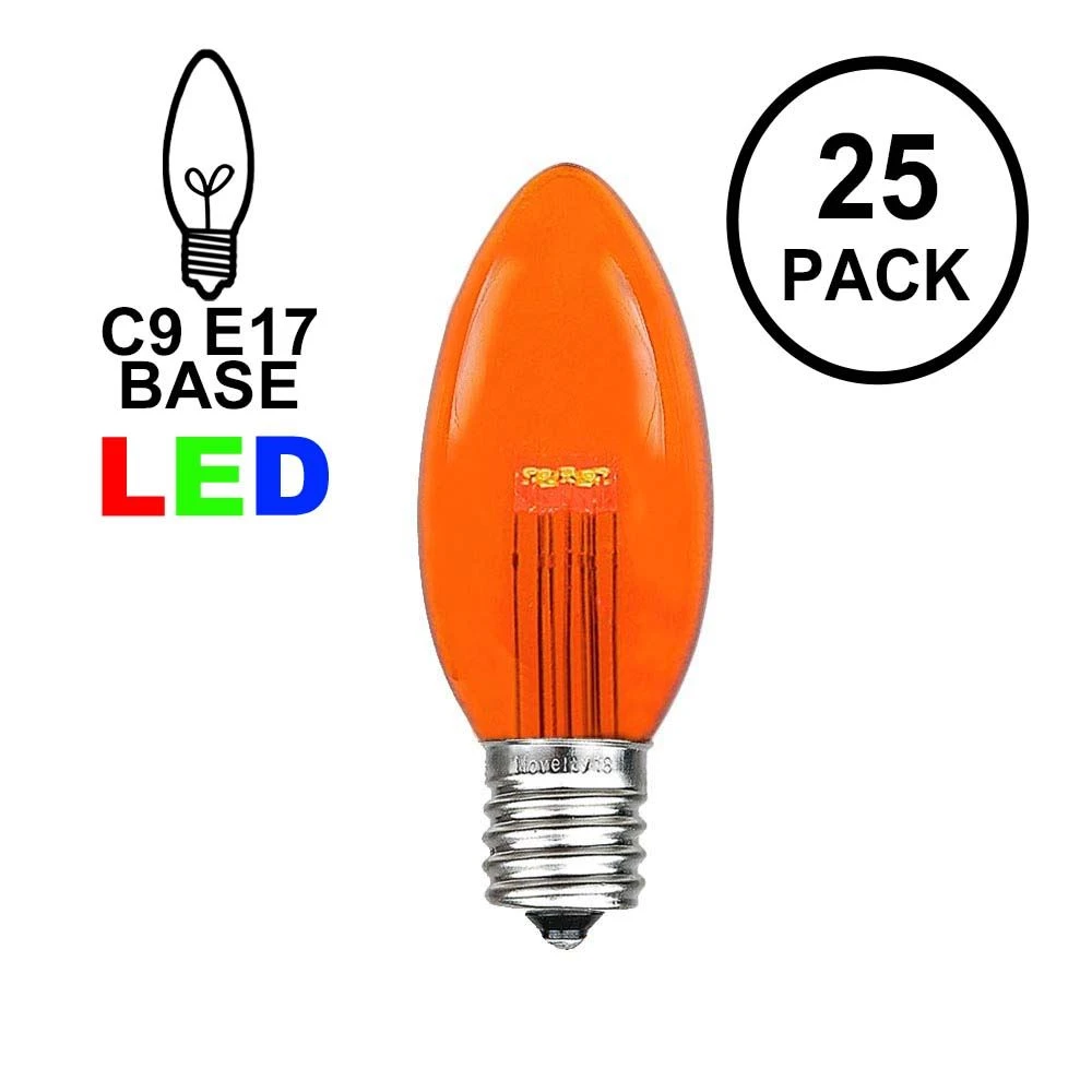 Amber (Orange) Smooth Glass C9 LED Bulbs - 25k 1 Amber (Orange) Smooth Glass C9 LED Bulbs - 25k