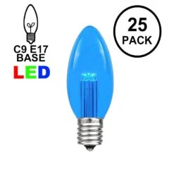 Blue Smooth Glass C9 LED Bulbs - 25pk