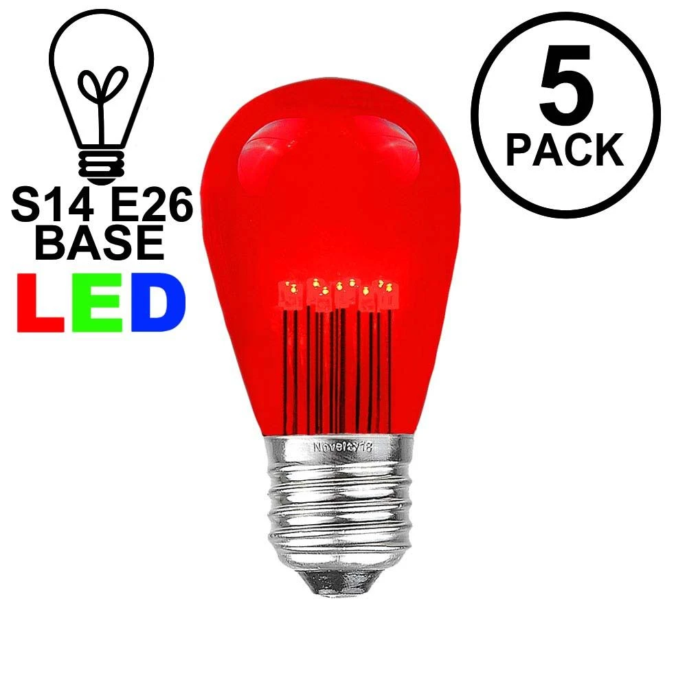 5 Pack Red S14 LED Medium Base E26 Bulbs W/ 9 LEDs 1 5 Pack Red S14 LED Medium Base E26 Bulbs W/ 9 LEDs