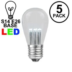 5 Pack Pure White S14 LED Medium Base E26 Bulbs W/ 9 LEDs
