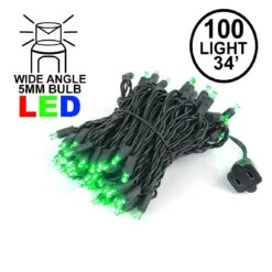 Commercial Grade Wide Angle 100 LED Green 34' Long Black Wire
