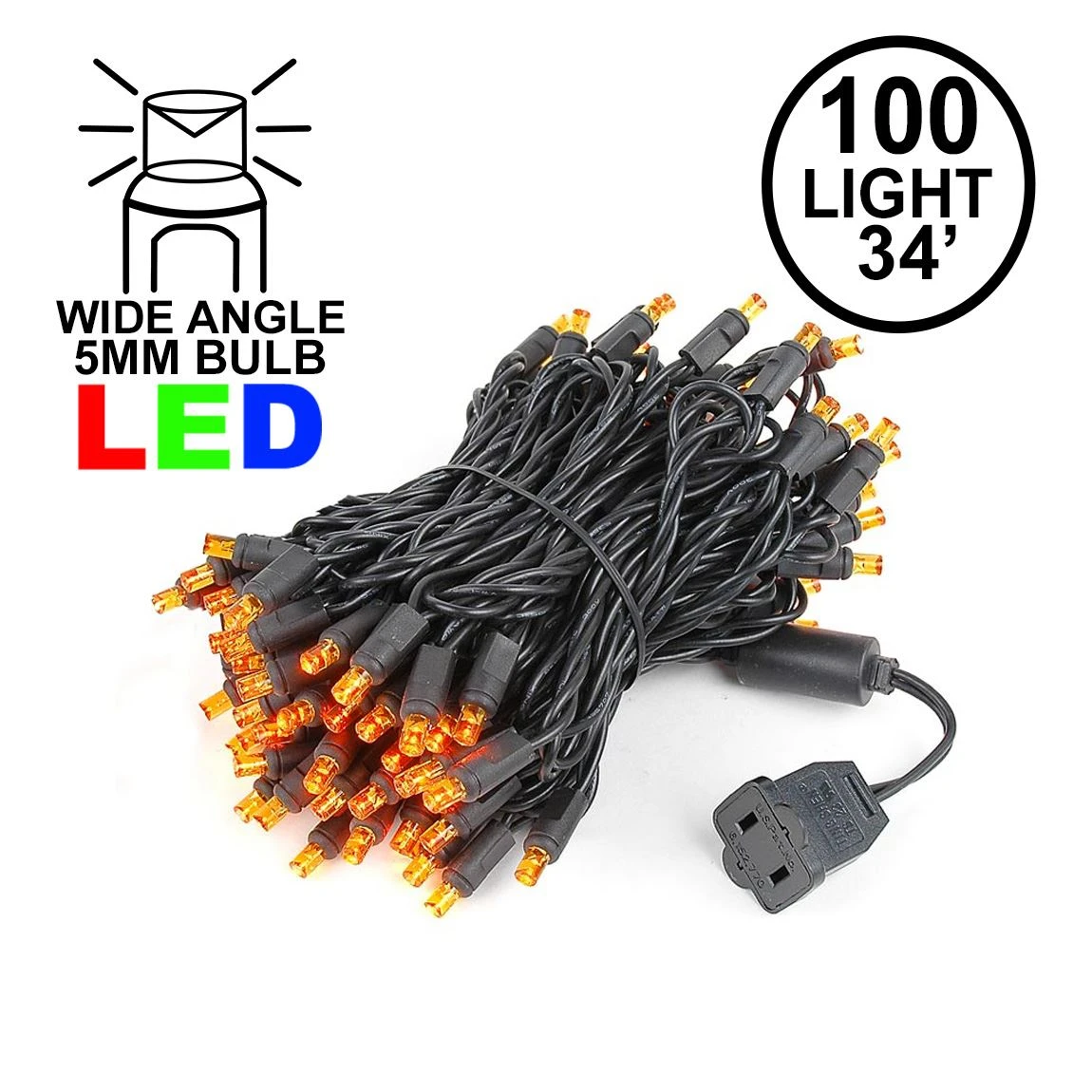 Commercial Grade Wide Angle 100 LED Orange 34' Long Black Wire 1 Commercial Grade Wide Angle 100 LED Orange 34' Long Black Wire