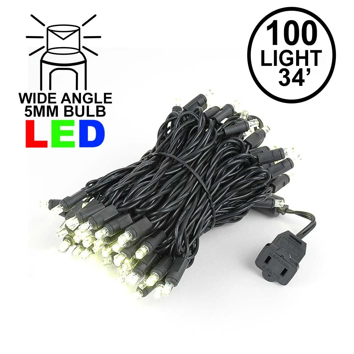 Commercial Grade Wide Angle 100 LED Warm White 34' Long Black Wire 1 Commercial Grade Wide Angle 100 LED Warm White 34' Long Black Wire