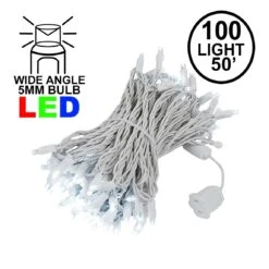 Commercial Grade Wide Angle 100 LED Pure White 50' Long On White Wire