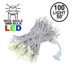 Commercial Grade Wide Angle 100 LED Warm White 50' Long On White Wire