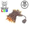 50 LED Amber LED Christmas Lights 11' Long On Brown Wire