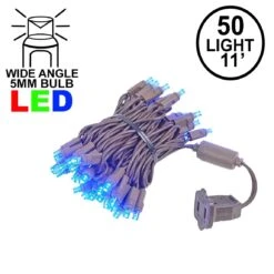 50 LED Blue LED Christmas Lights 11' Long On Brown Wire