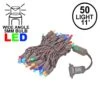 50 LED Multi LED Christmas Lights 11' Long On Brown Wire