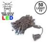 50 LED Pure White LED Christmas Lights 11' Long On Brown Wire