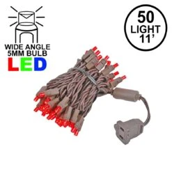 50 LED Red LED Christmas Lights 11' Long On Brown Wire