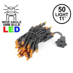 50 LED Amber LED Christmas Lights 11' Long On Black Wire
