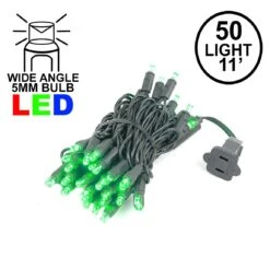 50 LED Green LED Christmas Lights 11' Long On Black Wire