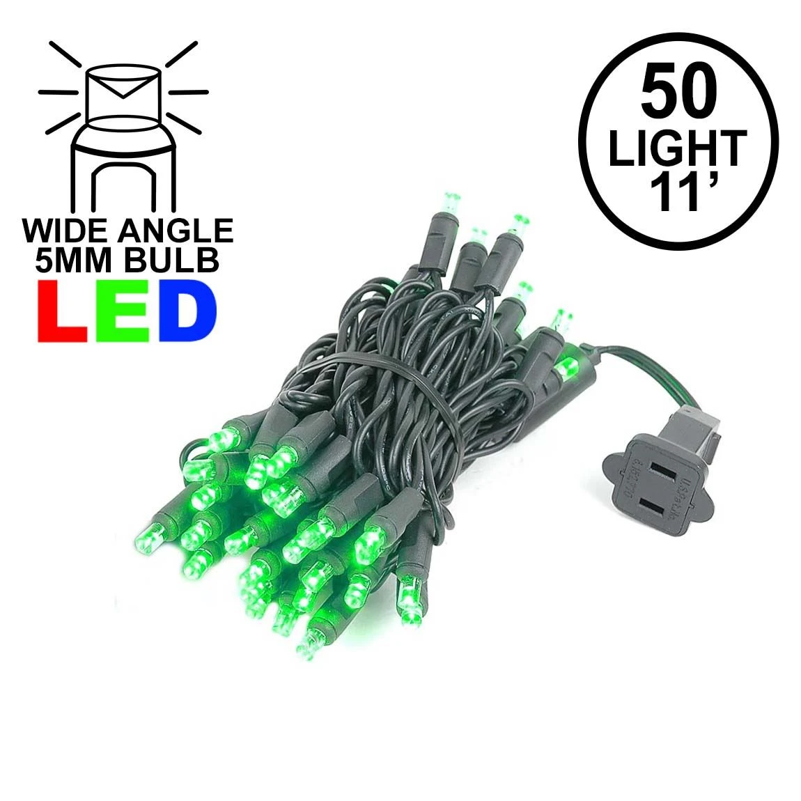 50 LED Green LED Christmas Lights 11' Long On Black Wire 1 50 LED Green LED Christmas Lights 11' Long On Black Wire