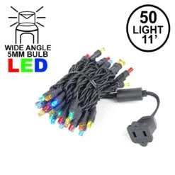 50 LED Multi LED Christmas Lights 11' Long On Black Wire