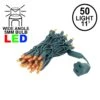 50 LED Orange (amber) LED Christmas Lights 11' Long On Green Wire