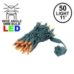 50 LED Orange (amber) LED Christmas Lights 11' Long On Green Wire