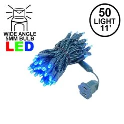 50 LED Blue LED Christmas Lights 11' Long On Green Wire