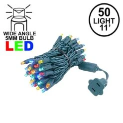 50 LED Multi LED Christmas Lights 11' Long On Green Wire