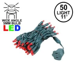 50 LED Red LED Christmas Lights 11' Long On Green Wire
