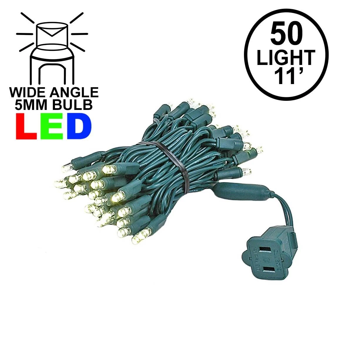 50 LED Warm White LED Christmas Lights 11' Long On Green Wire 1 50 LED Warm White LED Christmas Lights 11' Long On Green Wire