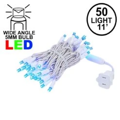 50 LED Blue LED Christmas Lights 11' Long On White Wire