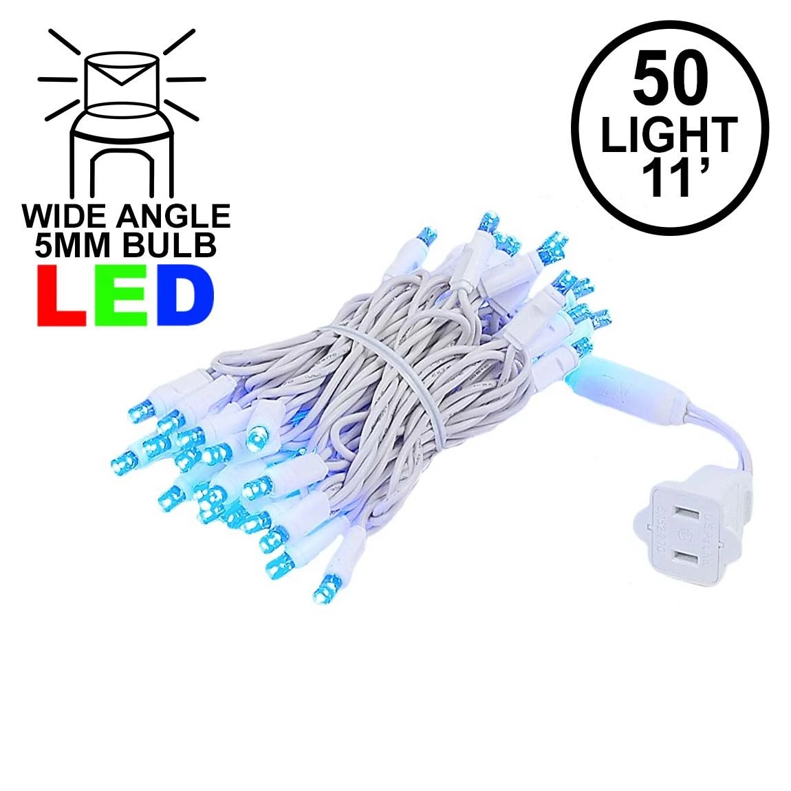 50 LED Blue LED Christmas Lights 11' Long On White Wire 1 50 LED Blue LED Christmas Lights 11' Long On White Wire