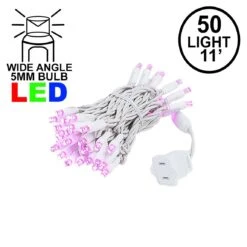 50 LED Pink LED Christmas Lights 11' Long On White Wire