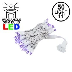 50 LED Purple LED Christmas Lights 11' Long On White Wire