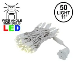 50 LED Warm White LED Christmas Lights 11' Long On White Wire