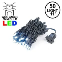 50 LED Pure White LED Christmas Lights 11' Long On Black Wire