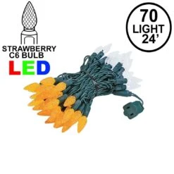 Orange And White 70 LED C6 Strawberry Mini Lights Commercial Grade Green Wire