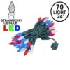 Red White & Blue 70 LED C6 Strawberry Mini Lights Commercial Grade On Green Wire
