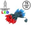 Red And Blue 70 LED C6 Strawberry Mini Lights Commercial Grade Green Wire
