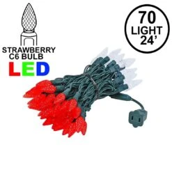 Red And White 70 LED C6 Strawberry Mini Lights Commercial Grade Green Wire