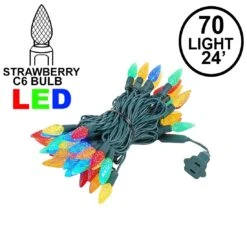 Multi 70 LED C6 Strawberry Mini Lights Commercial Grade On Green Wire
