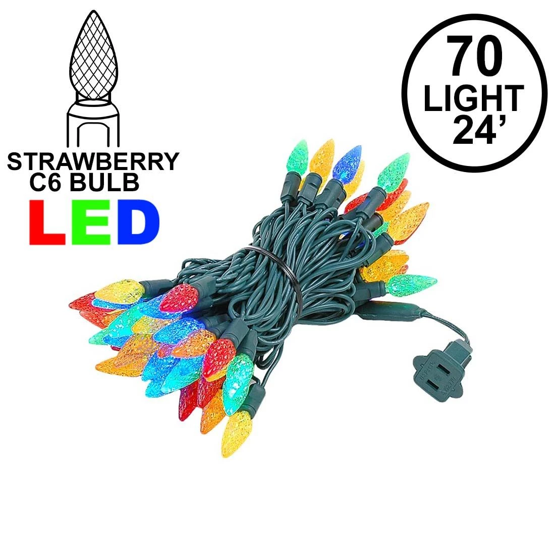 Multi 70 LED C6 Strawberry Mini Lights Commercial Grade On Green Wire 1 Multi 70 LED C6 Strawberry Mini Lights Commercial Grade On Green Wire