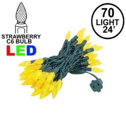 Yellow 70 LED C6 Strawberry Mini Lights Commercial Grade On Green Wire