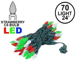 Red Green & White 70 LED C6 Strawberry Mini Lights Commercial Grade Green Wire