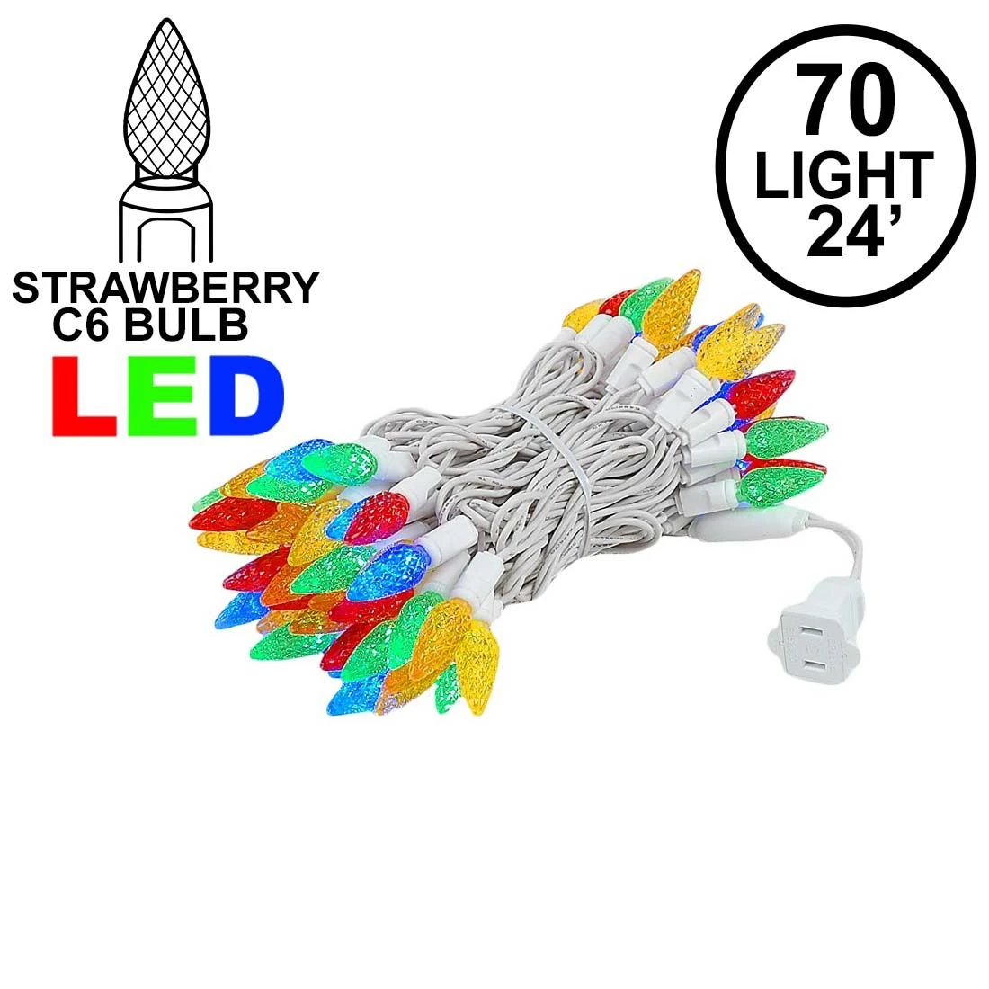 Multi 70 LED C6 Strawberry Mini Lights Commercial Grade On White Wire 1 Multi 70 LED C6 Strawberry Mini Lights Commercial Grade On White Wire
