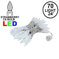 Pure White 70 LED C6 Strawberry Mini Lights Commercial Grade On White Wire