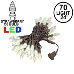 Warm White 70 LED C6 Strawberry Mini Lights Commercial Grade Brown Wire On Brown Wire