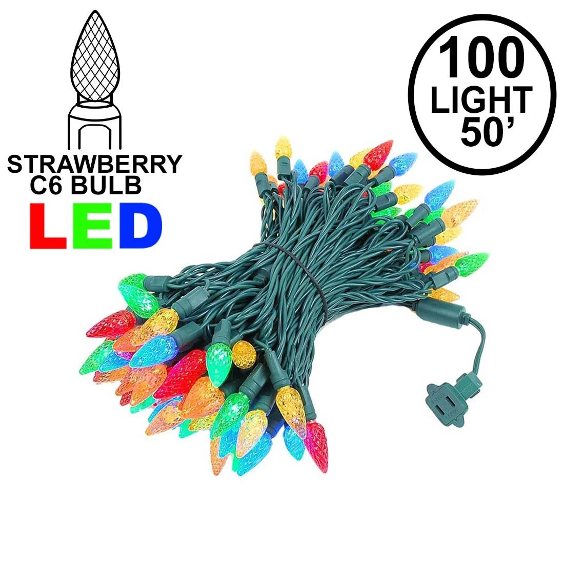 Multi 100 LED C6 Strawberry Mini Lights Commercial Grade Green Wire 1 Multi 100 LED C6 Strawberry Mini Lights Commercial Grade Green Wire