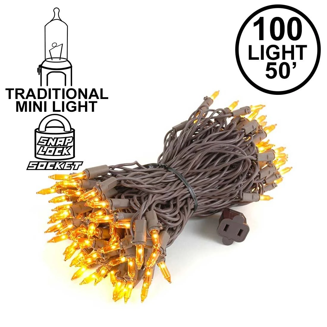 Amber/Orange Christmas Mini Lights 100 Light 50 Feet Long On Brown Wire 1 Amber/Orange Christmas Mini Lights 100 Light 50 Feet Long On Brown Wire