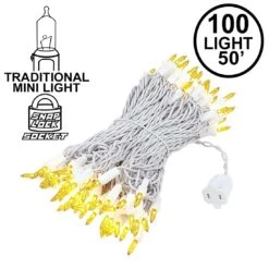 Yellow Christmas Mini Lights 100 Light 50 Feet Long On White Wire