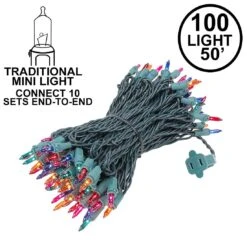 Connect 10 Multi Christmas Mini Lights 100 Light 50 Feet Long