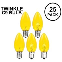 Yellow Twinkle C9 Bulbs 7 Watt Replacement Lamps 25 Pack